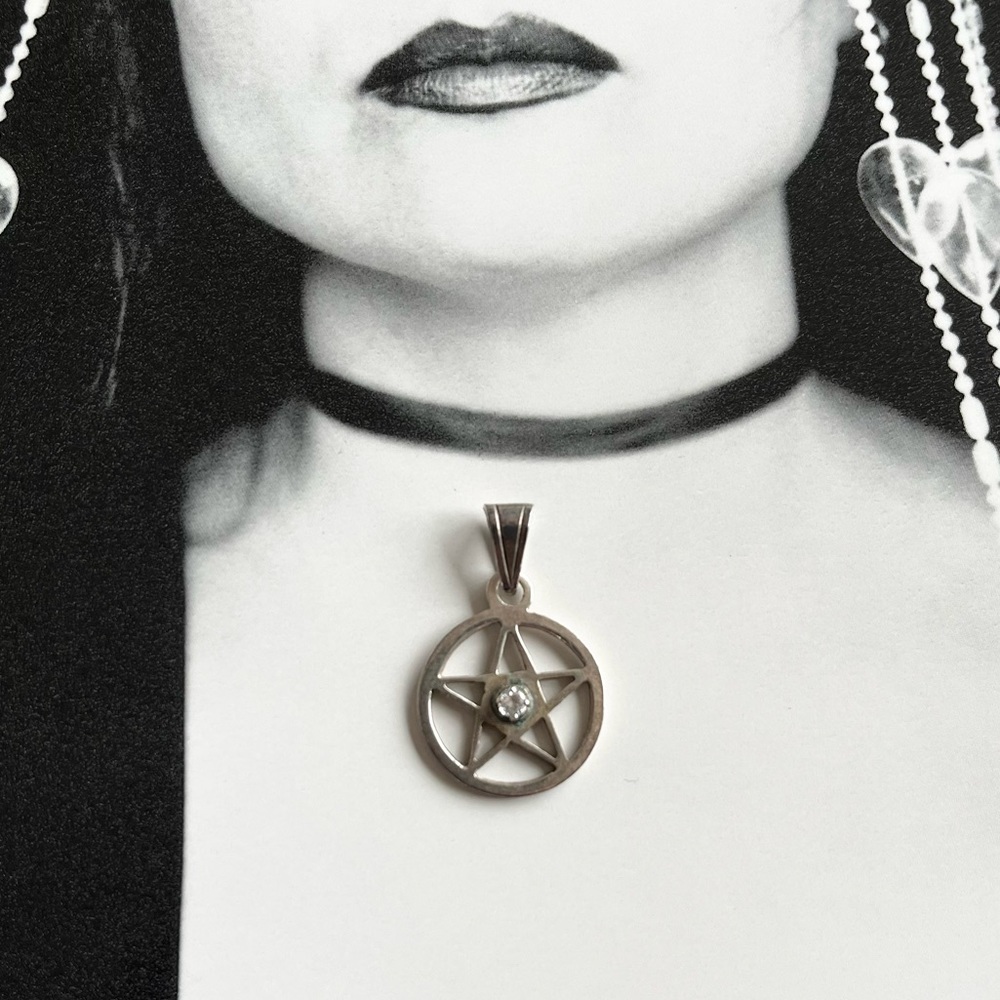 Sterling Silver Pentagram with Crystal Pendent ~ Goth Witch Occult